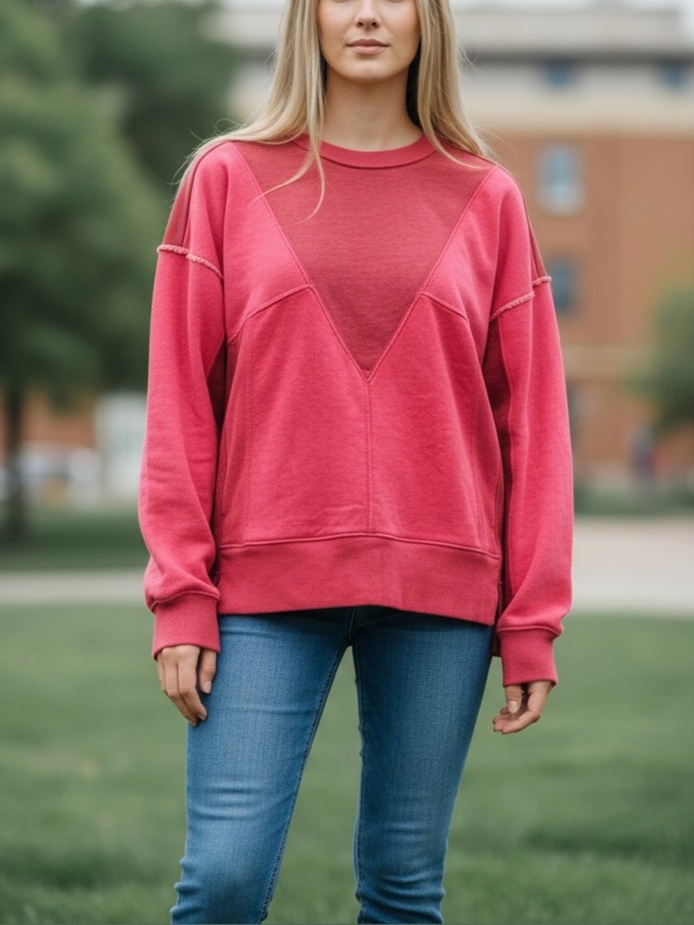Free People NWT Victory Red Colorblock Oversized Sweatshirt Size M